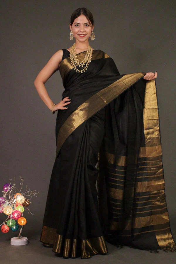 Black Zari Woven Ready To Wear 1min Saree